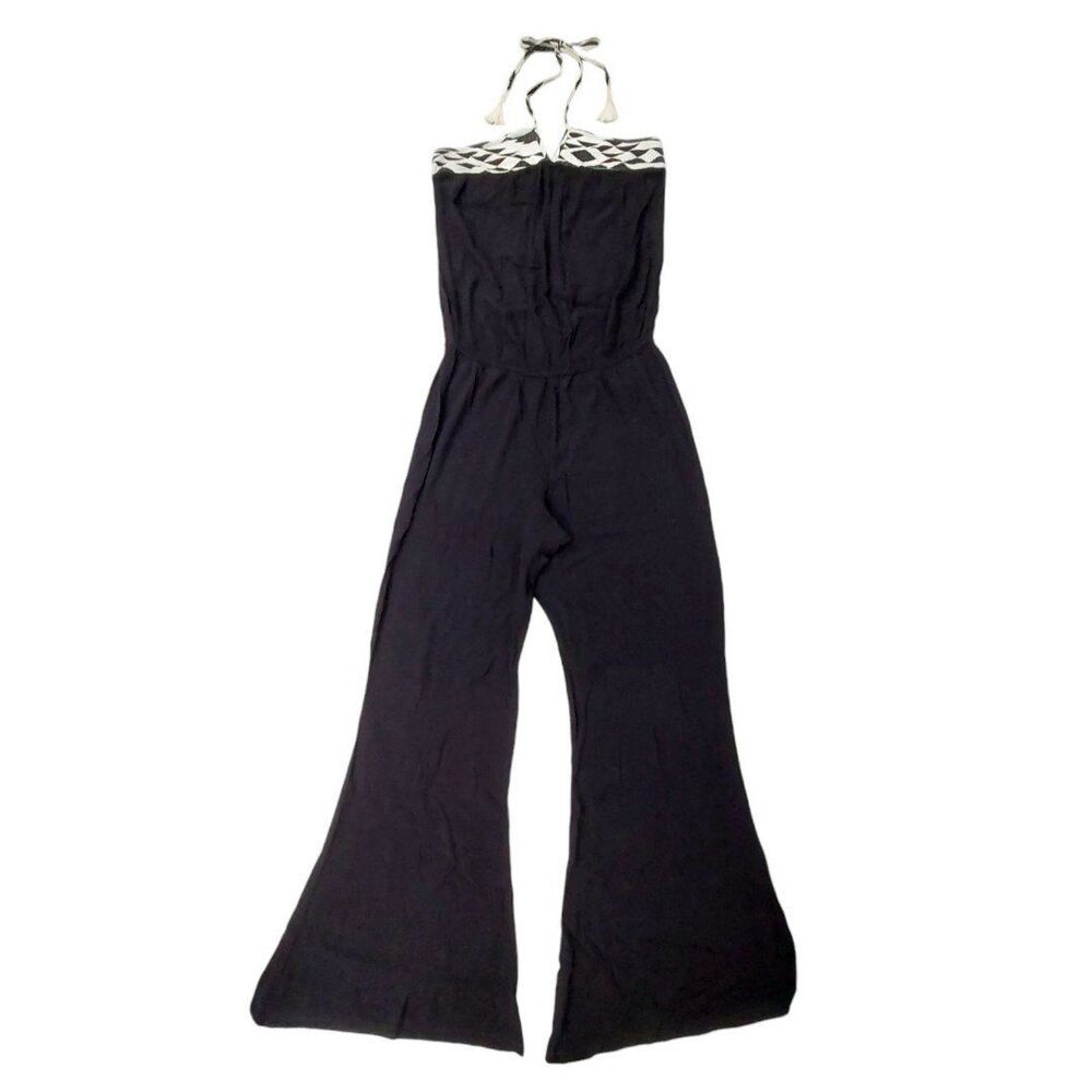 Rip Curl Halter Jumpsuit XL Black Wide Flared Leg Casual Beach Nautical Bohemian